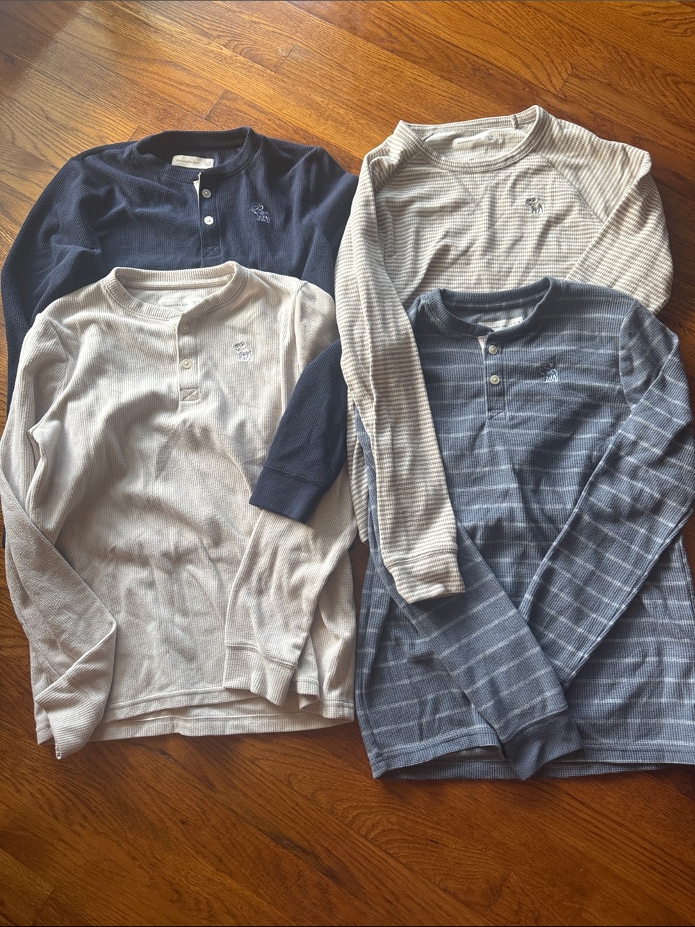 Abercrombie & Fitch Kids Navy, Light Gray, and Cream Thermal Henleys - Set of 4